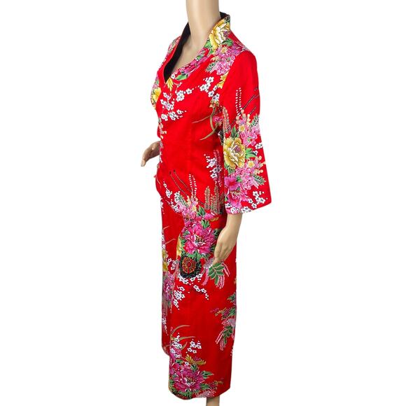 NEW Tangyi Chinese Red Floral Print Reversible Kimono Top + Pants SZ S/M - Picture 4 of 16